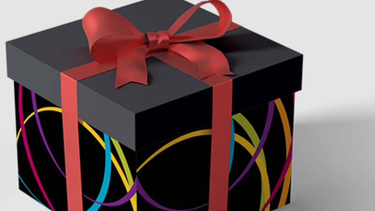 a gift tied with a bow, wrapped in a box with Celebrity Series' logo